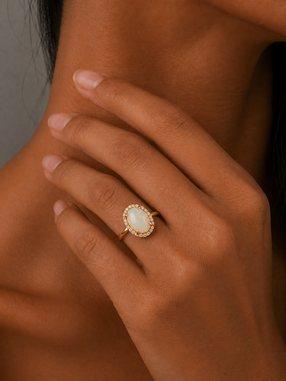 Yellow Gold Opal and Diamond Halo Ring