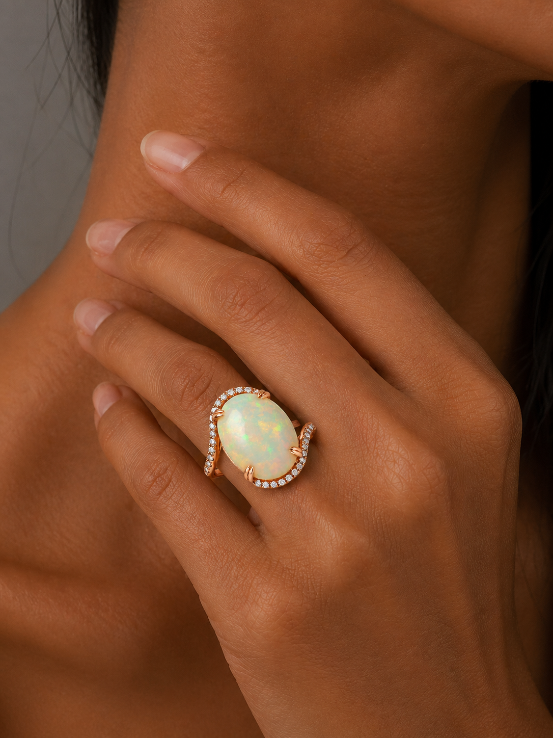 Rose Gold Opal and Diamond Bypass Ring