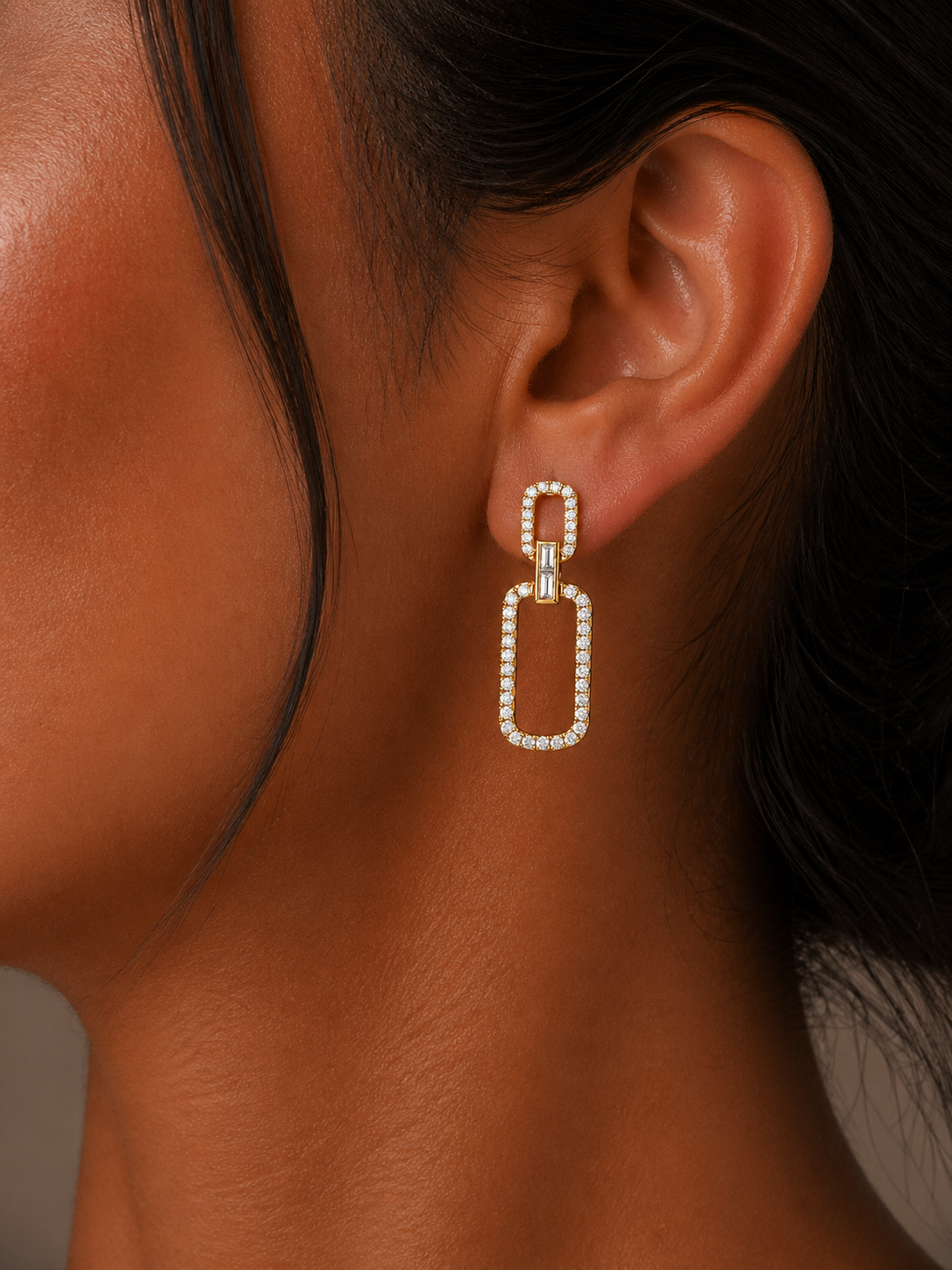 Yellow Gold Diamond Paperclip Dangle Earrings