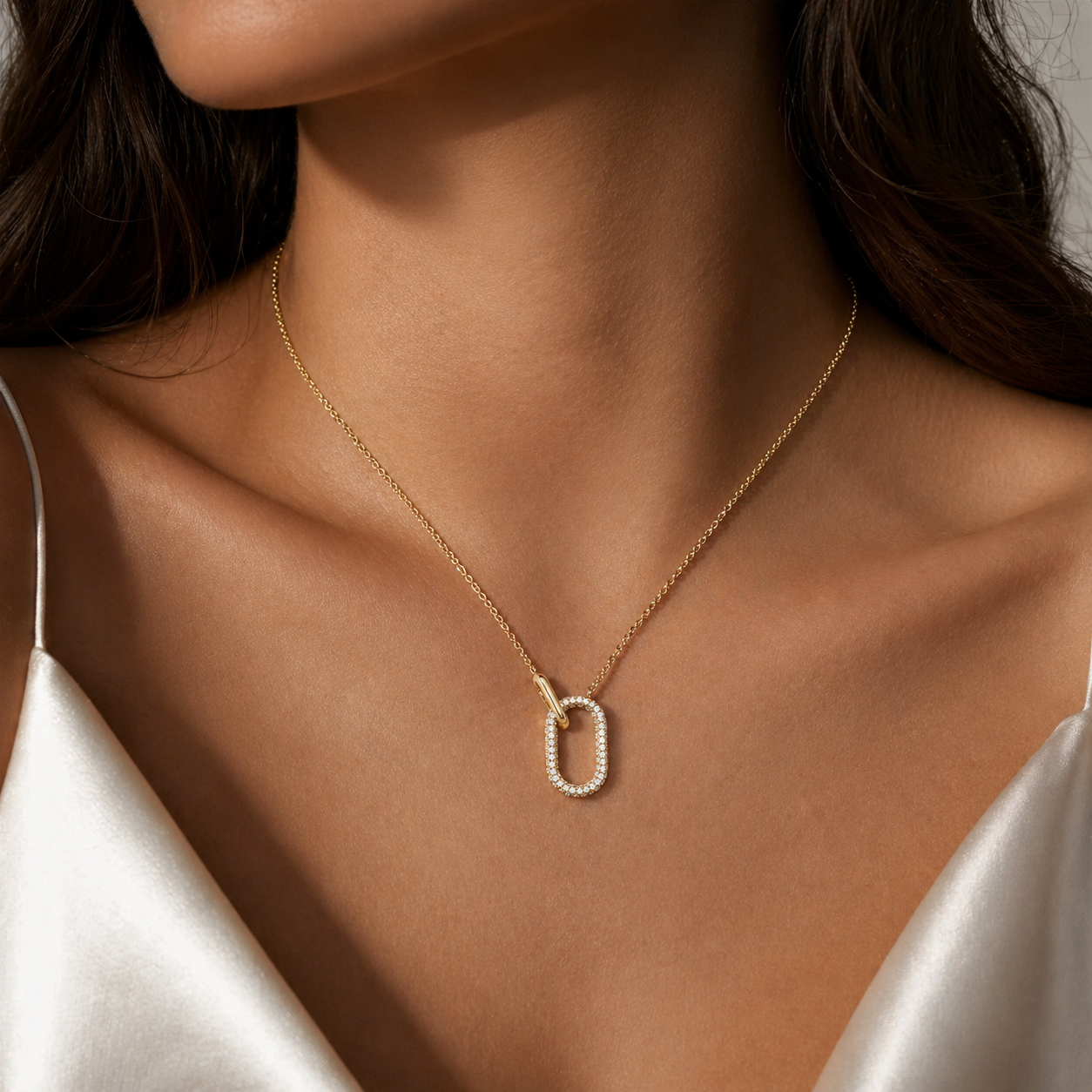 Yellow Gold Pave Paperclip Link Interlocking Necklace