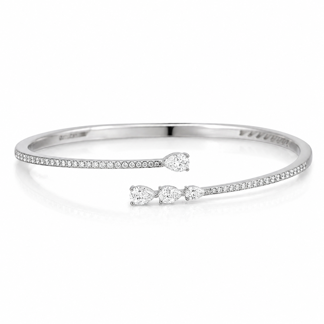 White Gold Bypass Cuff with Pear Diamonds and Pave Accents