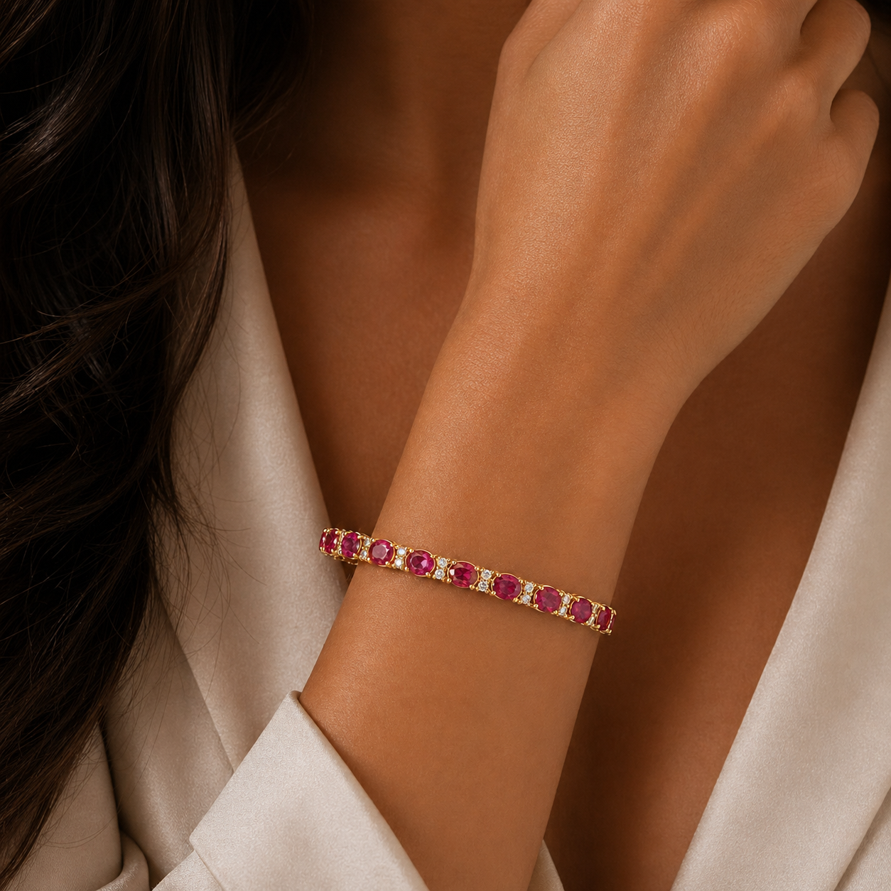 Yellow Gold Ruby and Diamond Tennis Bracelet