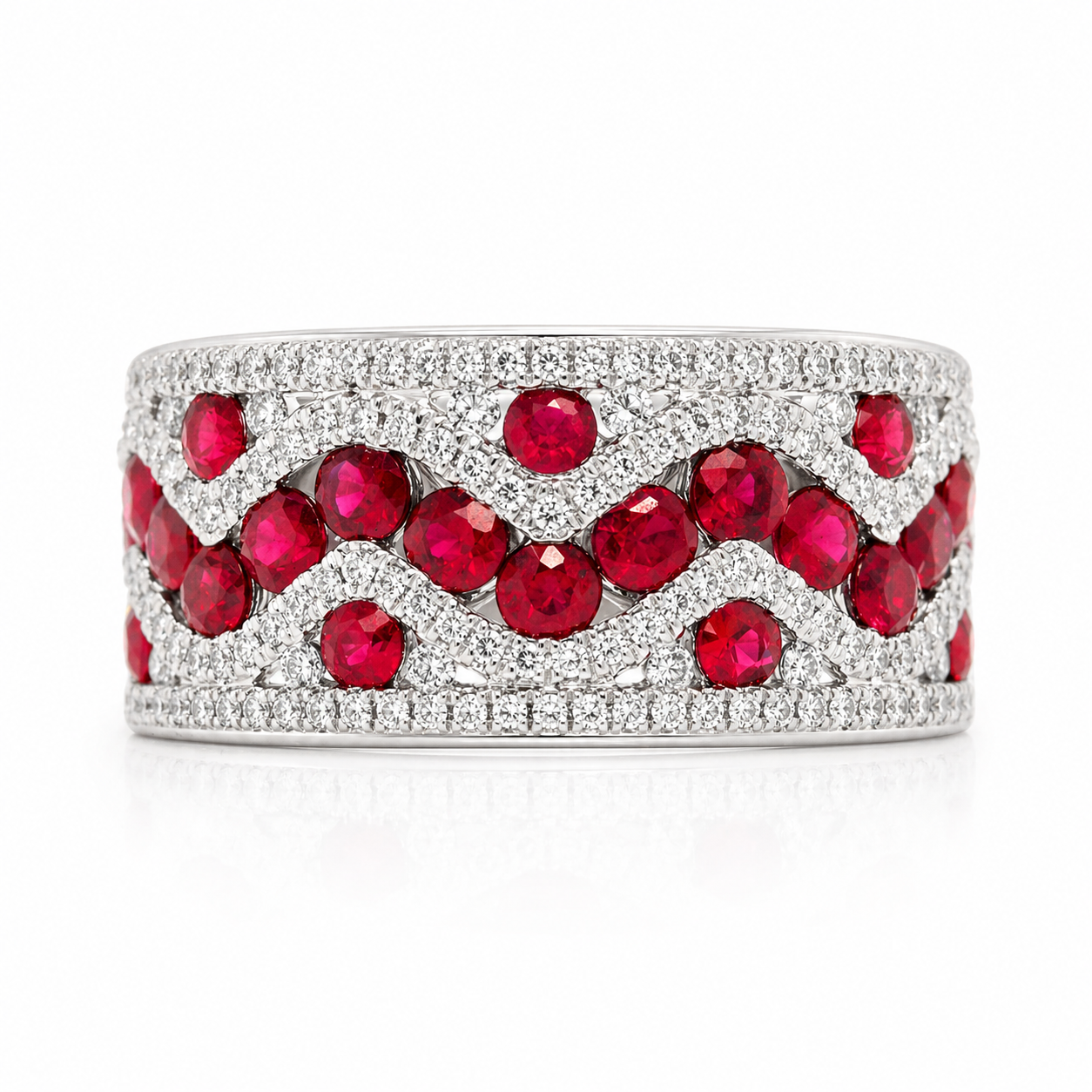 White Gold Ruby and Diamond Statement Ring