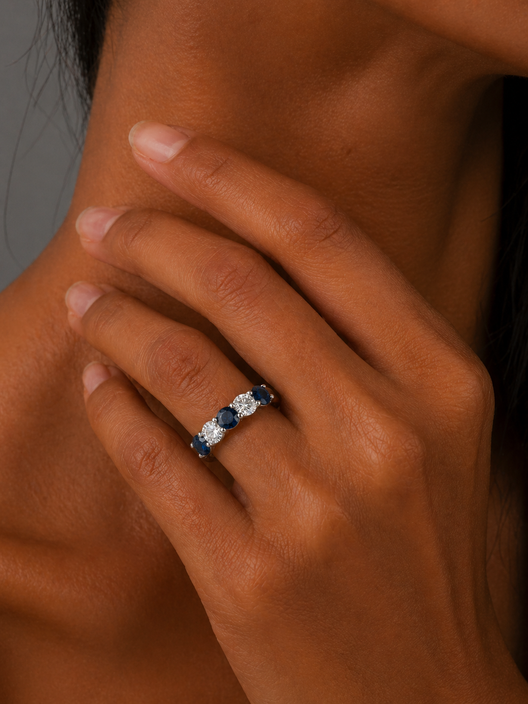 White Gold Sapphire and Diamond Five Stone Ring