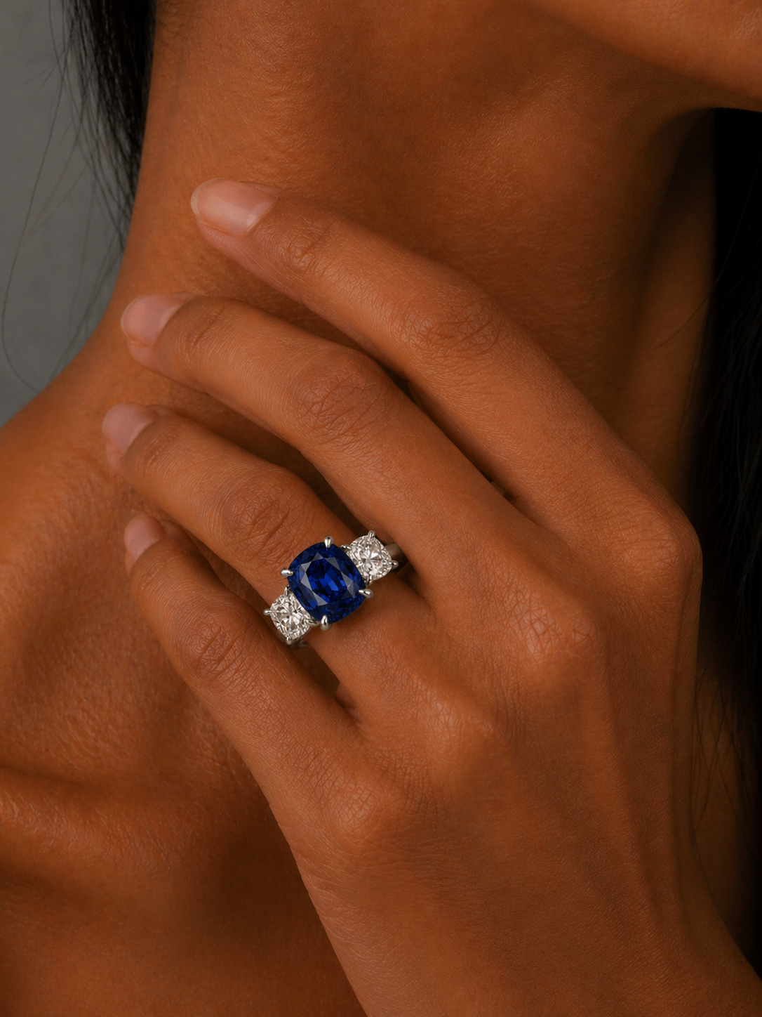 Platinum Sapphire and Diamond Three Stone Ring