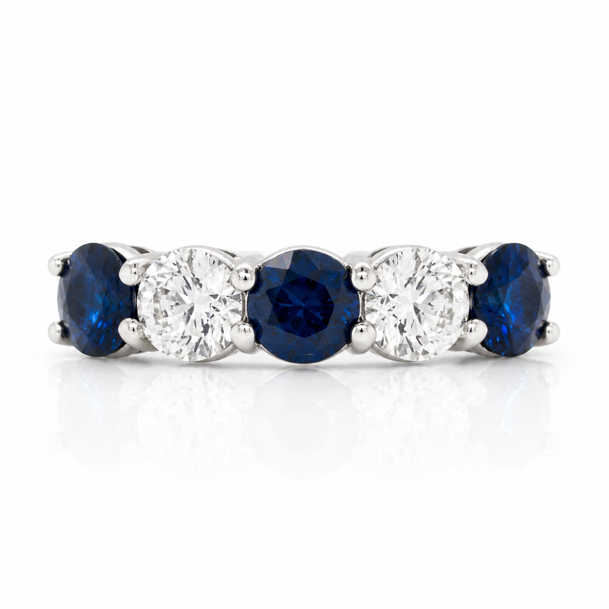 White Gold Sapphire and Diamond Five Stone Ring