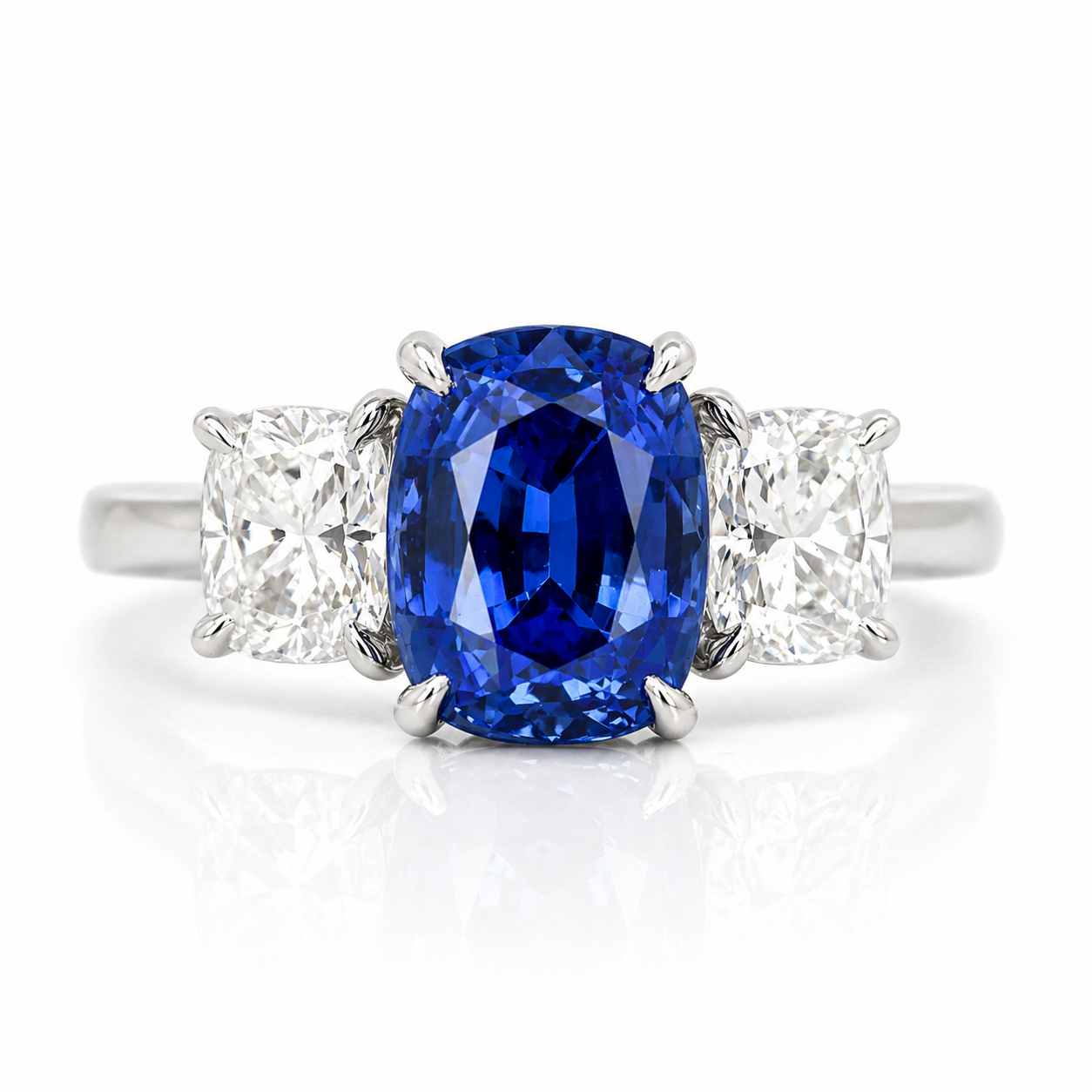 Platinum Sapphire and Diamond Three Stone Ring