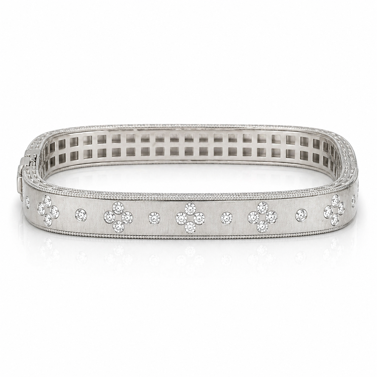 White Gold Square Bangle With Round Diamonds