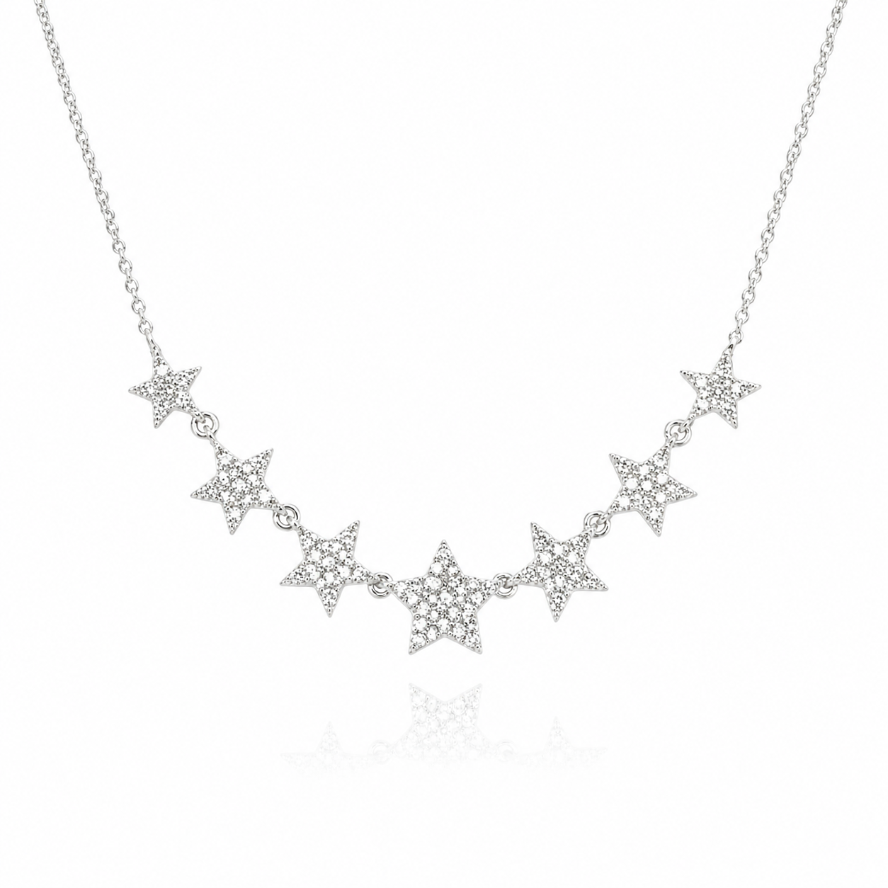 White Gold Graduating Stars Pave Diamond Necklace