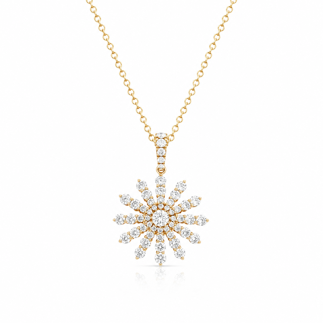 Yellow Gold Diamond Sunburst Necklace