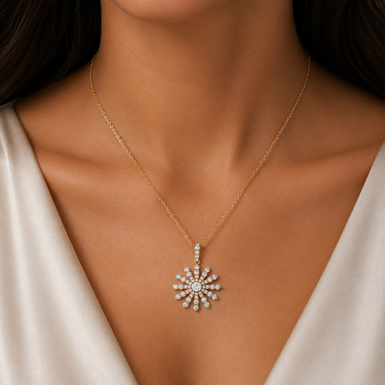 Yellow Gold Diamond Sunburst Necklace