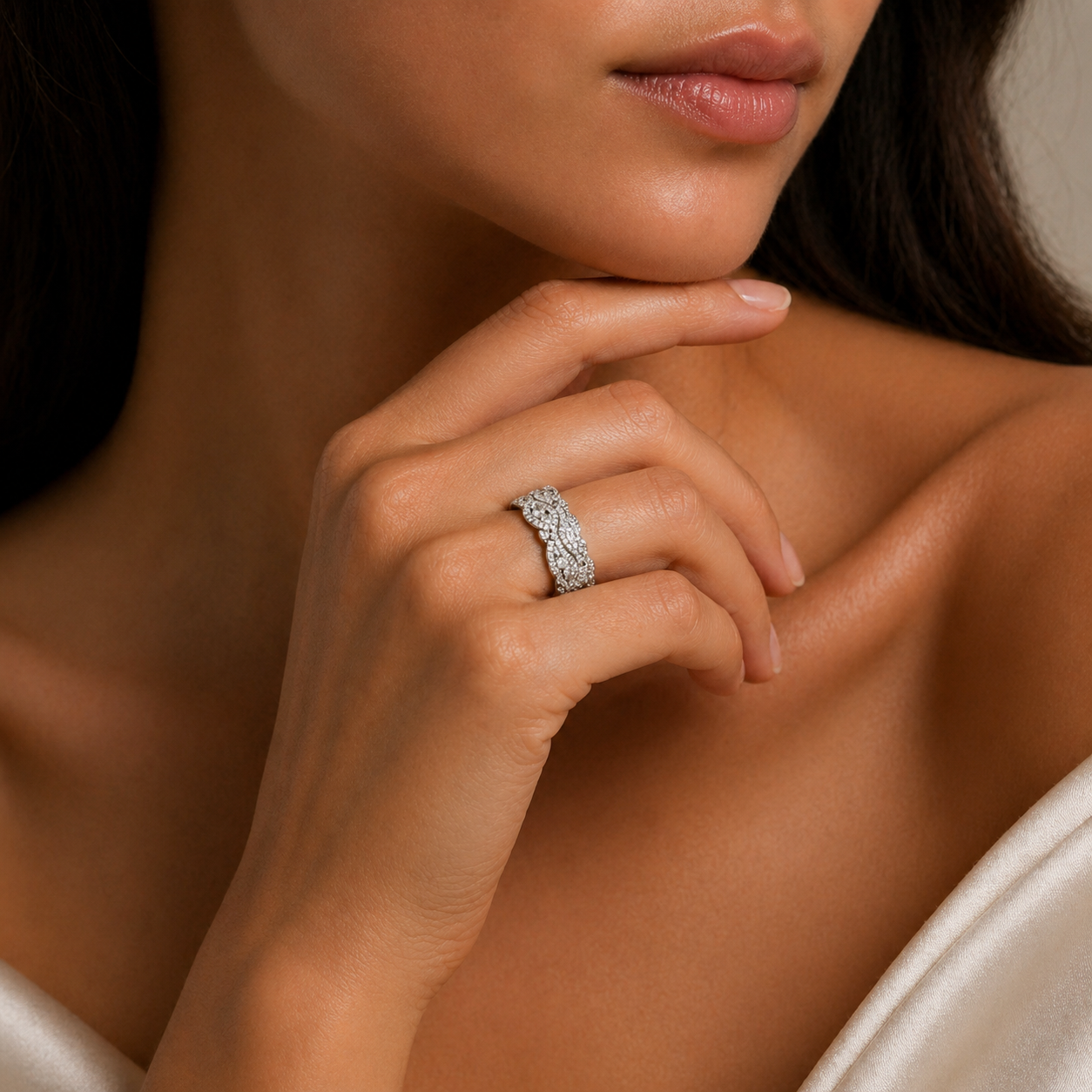 White Gold Pave Diamond Wave Ring