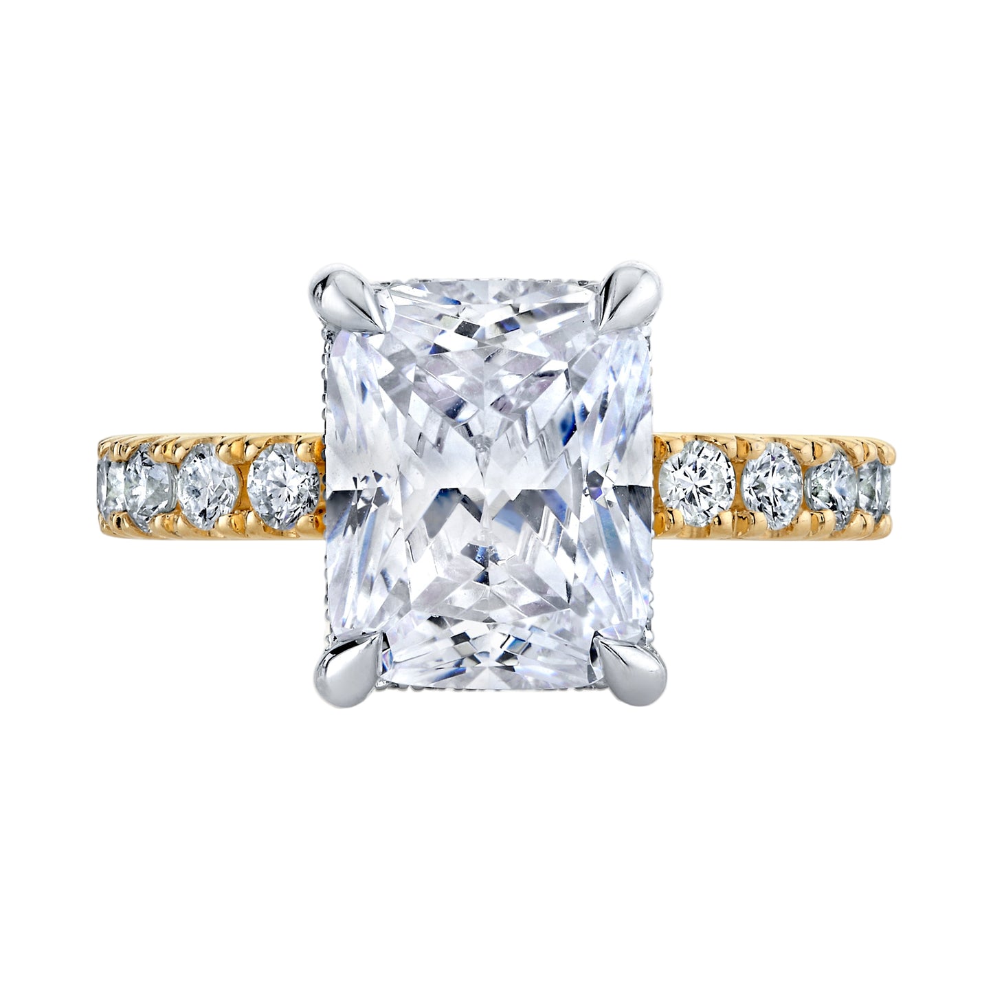 14K Yellow & White Gold Emerald Cut Engagement Ring With French Pave