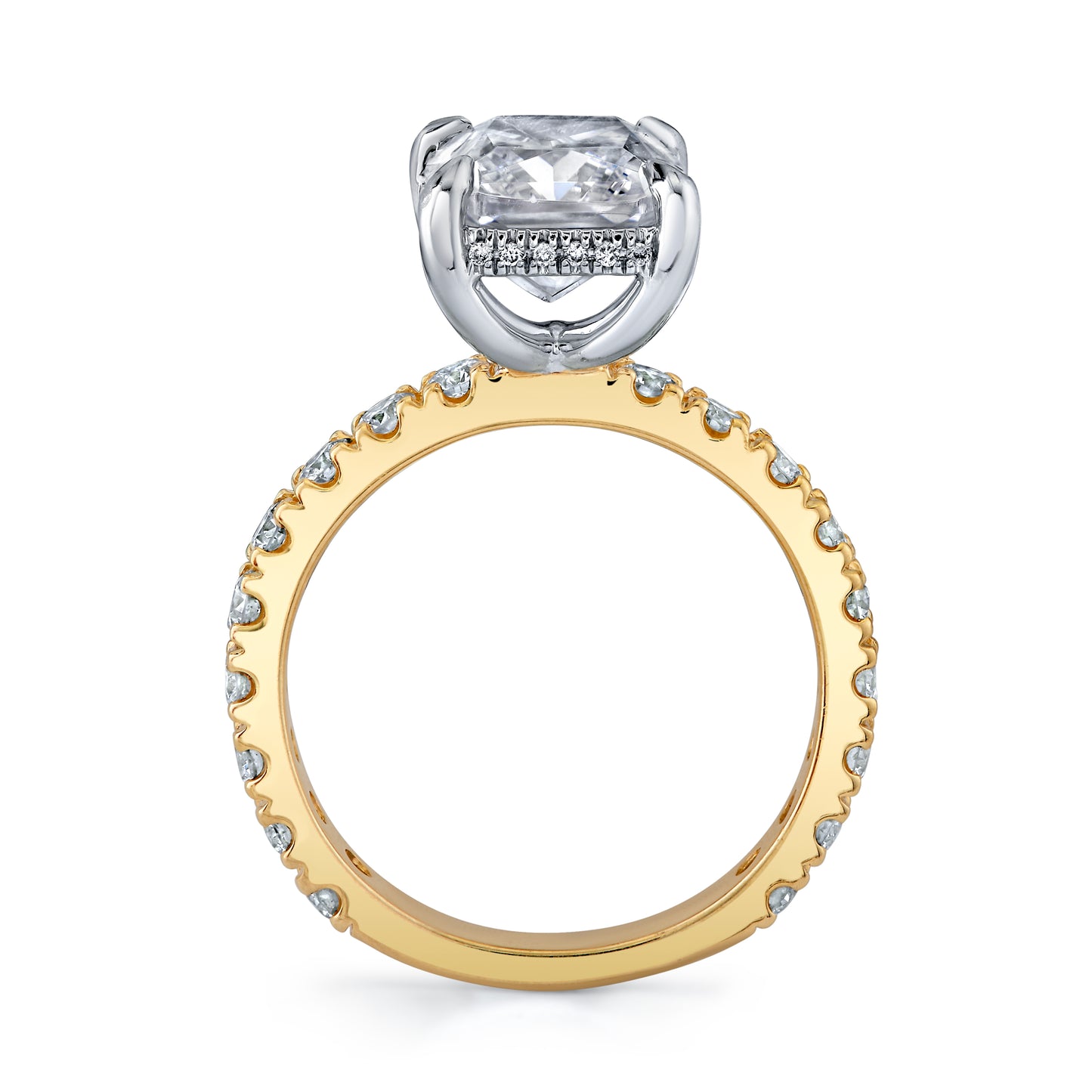 14K Yellow & White Gold Emerald Cut Engagement Ring With French Pave
