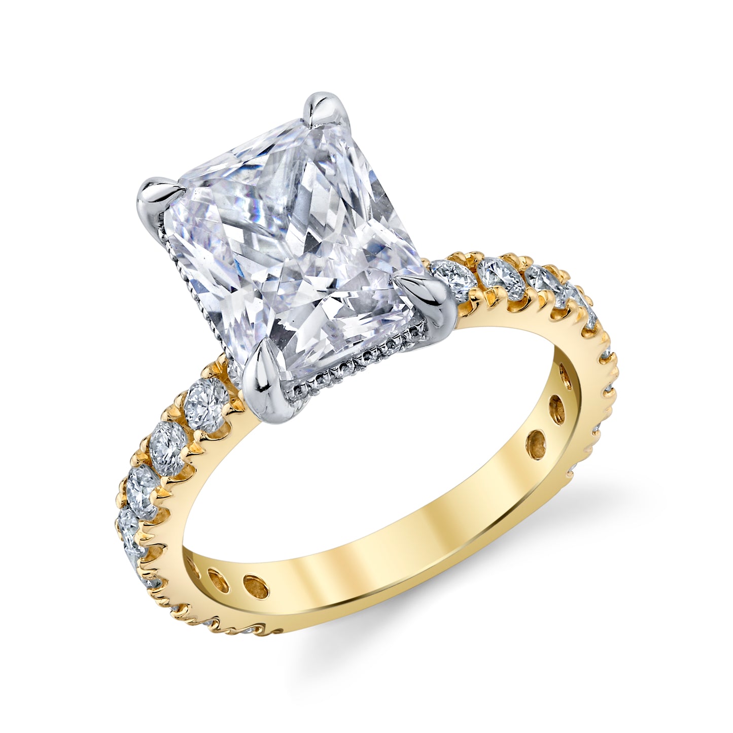 14K Yellow & White Gold Emerald Cut Engagement Ring With French Pave