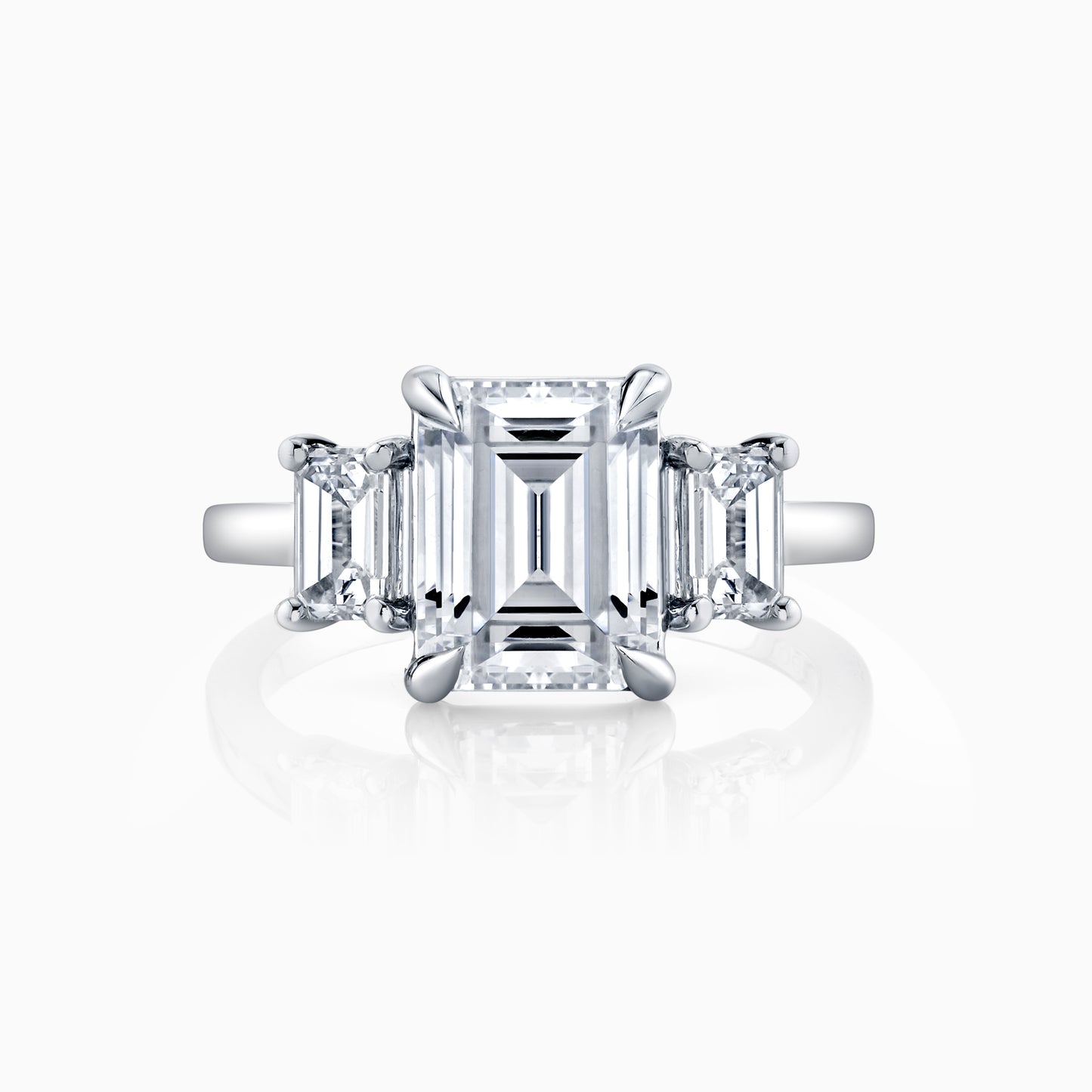 14K White Gold Emerald Cut Diamond Three Stone Engagement Ring