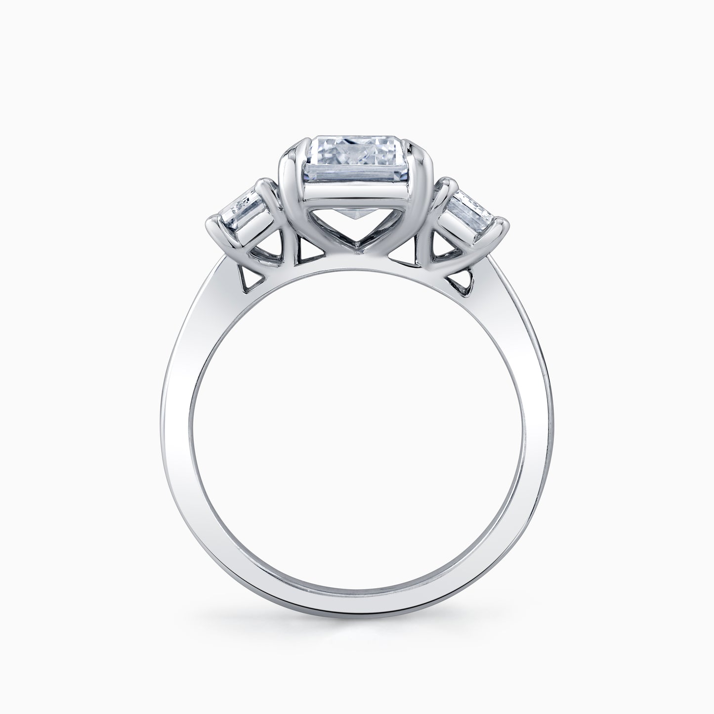 14K White Gold Emerald Cut Diamond Three Stone Engagement Ring
