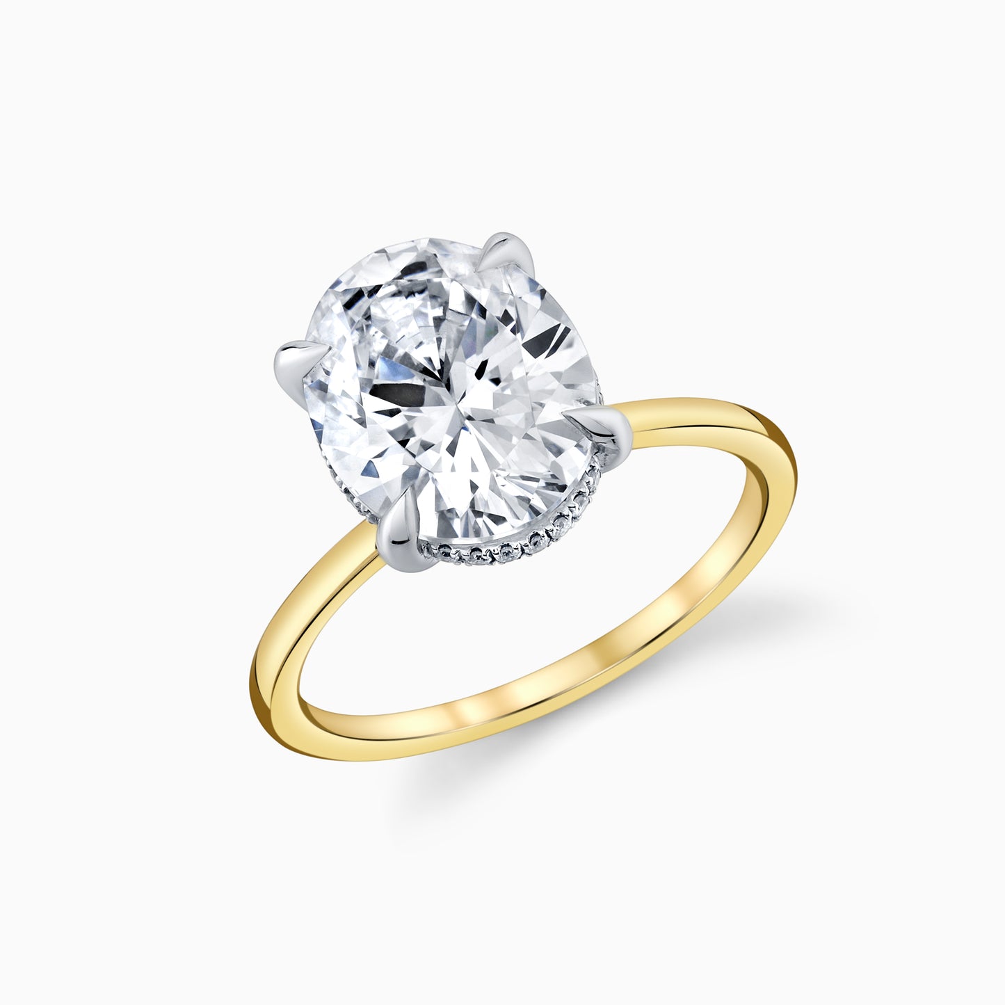 14K Yellow & White Gold Whisper Thin Oval Diamond Hidden Halo Engagement Ring