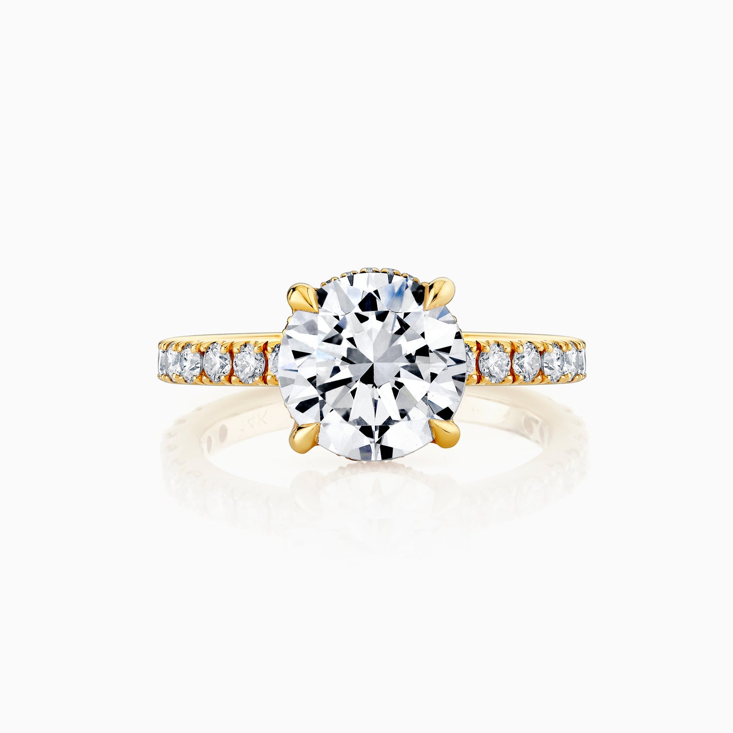 14K Yellow Gold Round Diamond French Pave Engagement Ring
