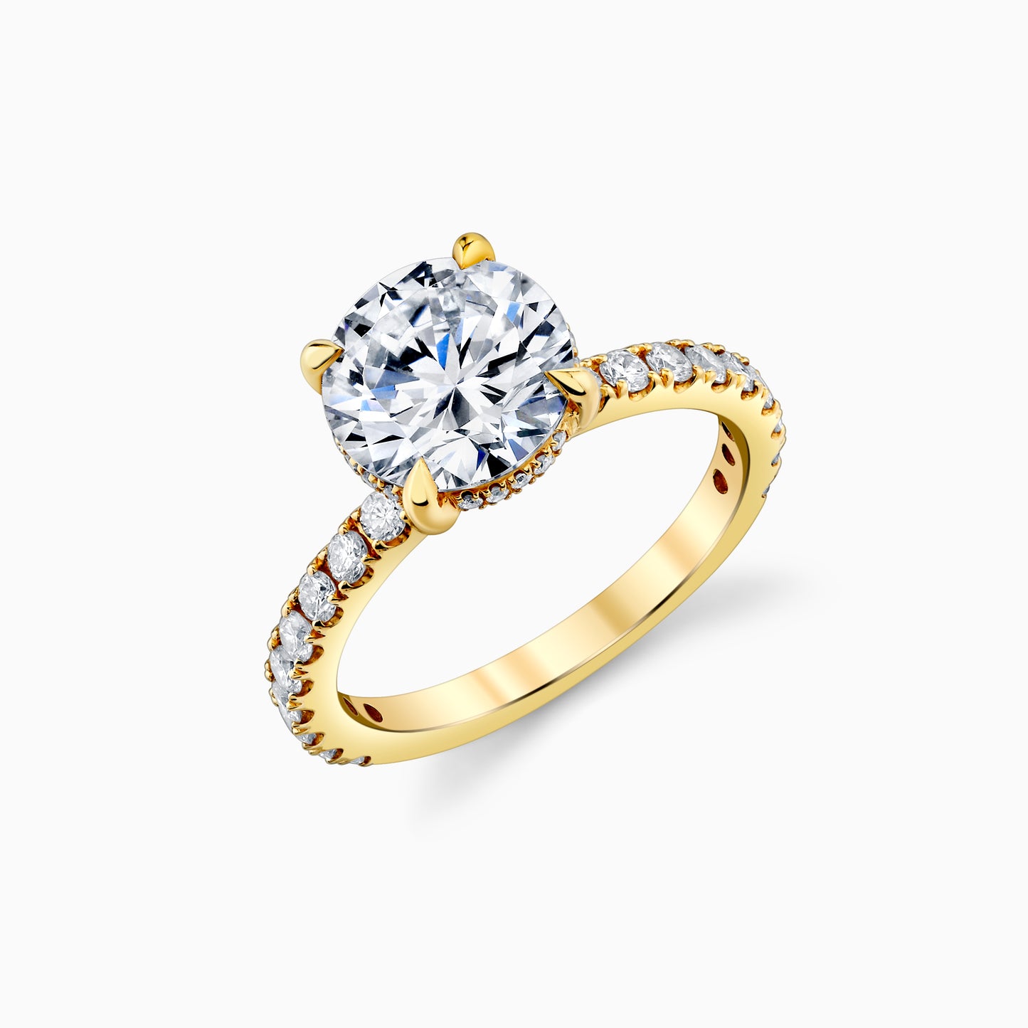 14K Yellow Gold Round Diamond French Pave Engagement Ring