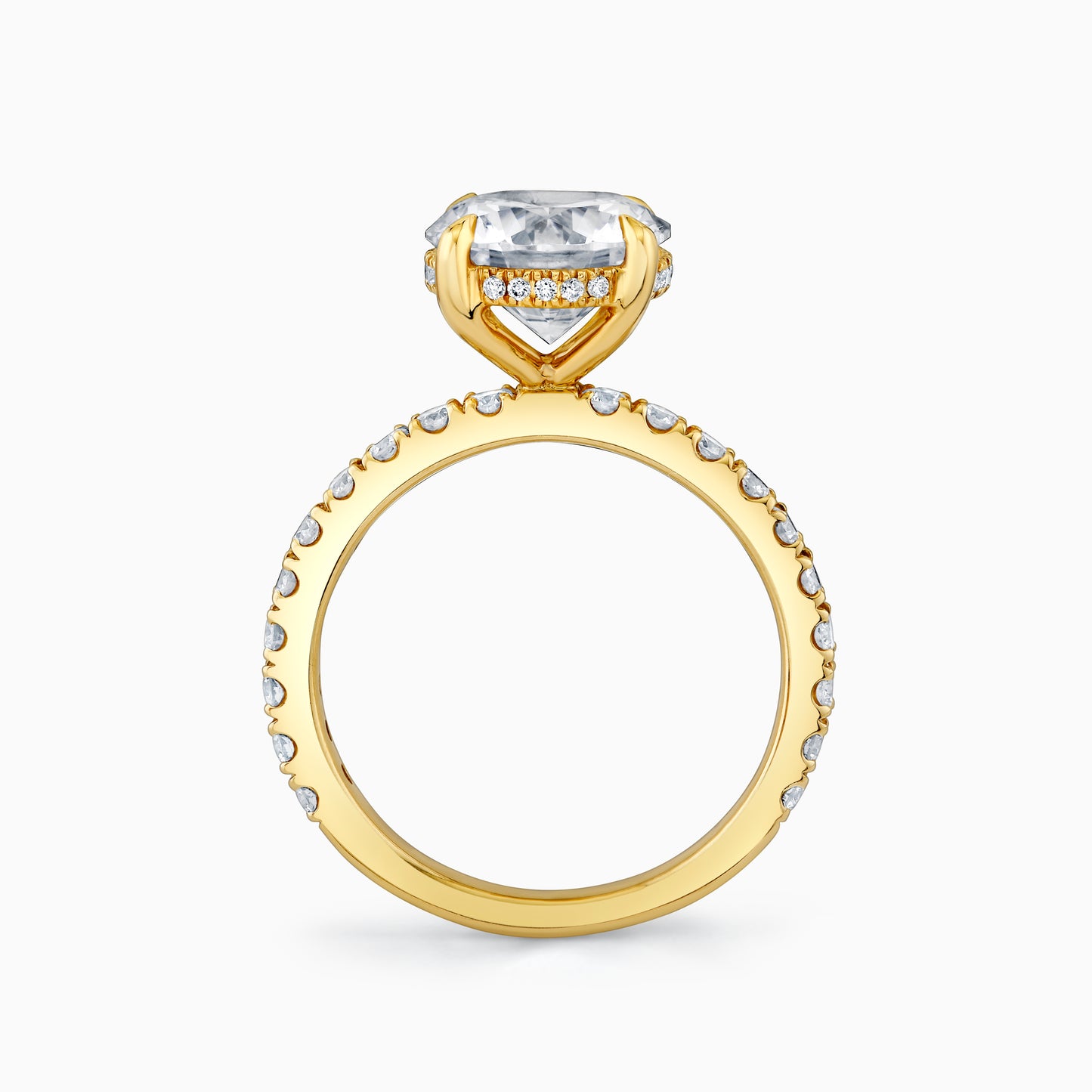 14K Yellow Gold Round Diamond French Pave Engagement Ring