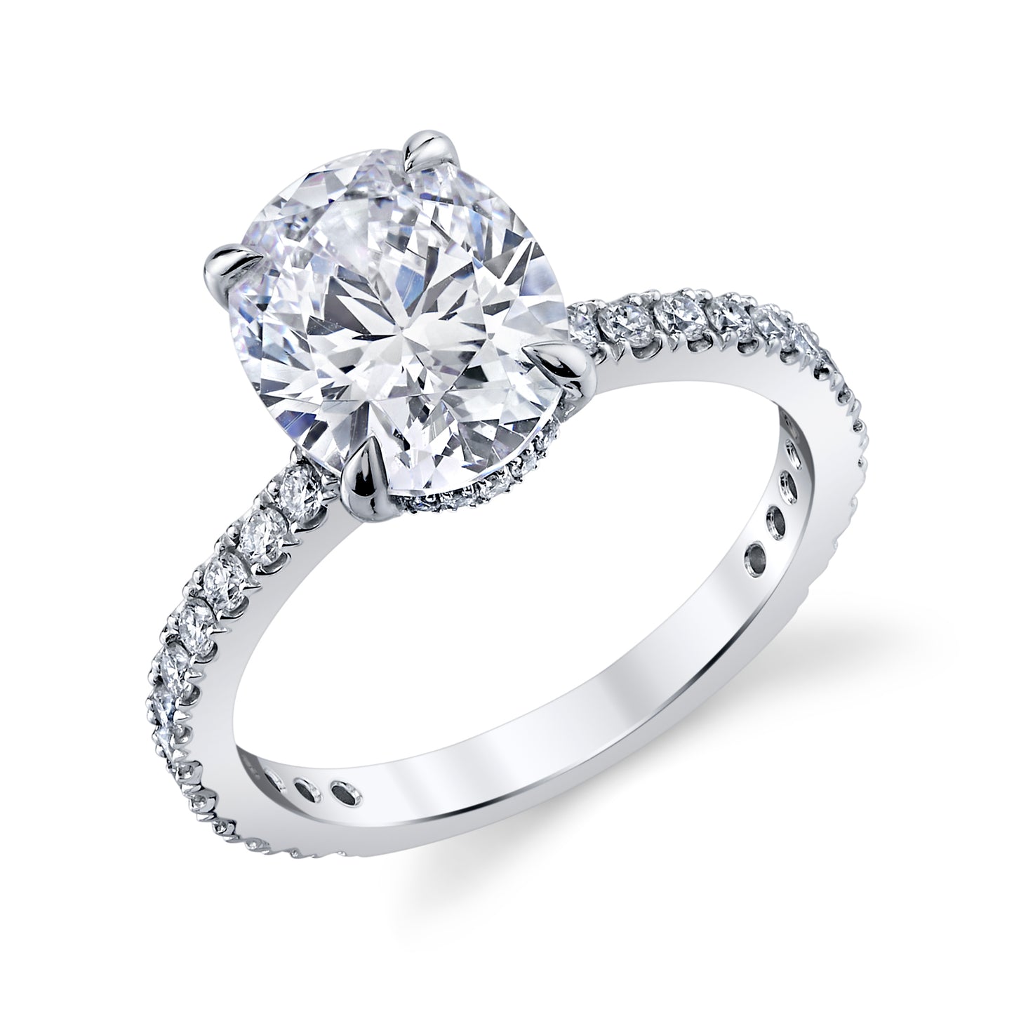 14K White Gold Oval Diamond Hidden Halo Engagement Ring