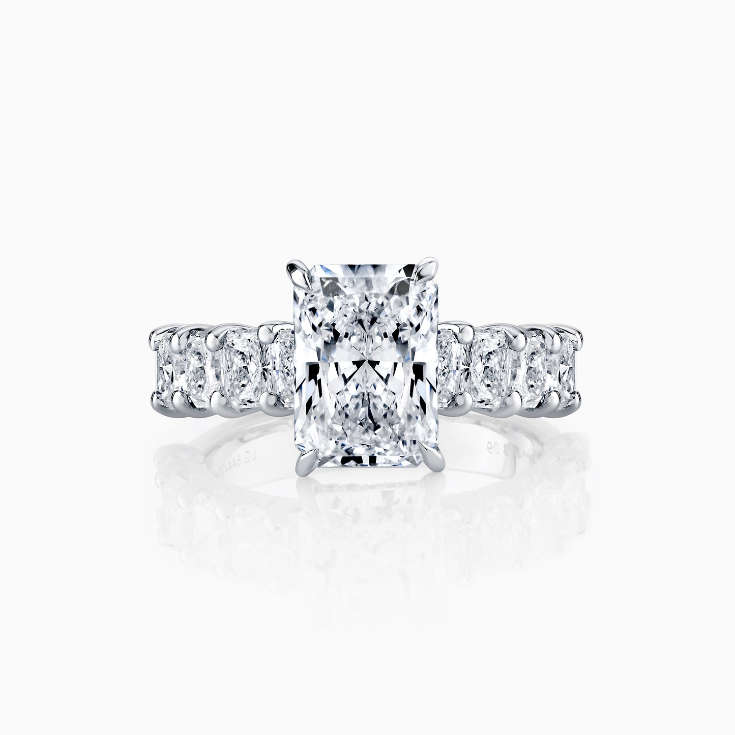 14K White Gold Radiant Cut Diamond Engagement Ring With Radiant Diamond Adorned Shank