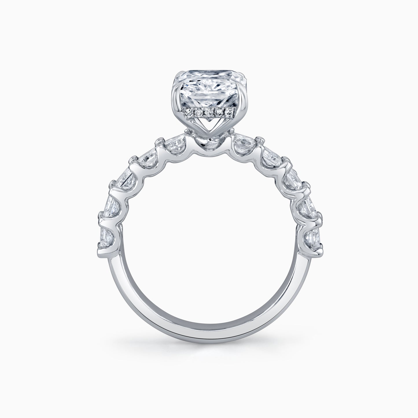 14K White Gold Radiant Cut Diamond Engagement Ring With Radiant Diamond Adorned Shank