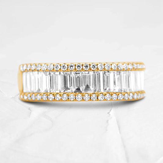 14K Yellow Gold Baguette And Round Diamond Band (1.20ctw)