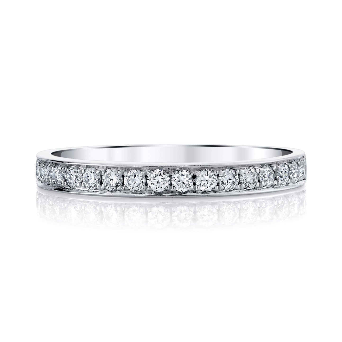 14K White Gold Beaded Channel Diamond Ring