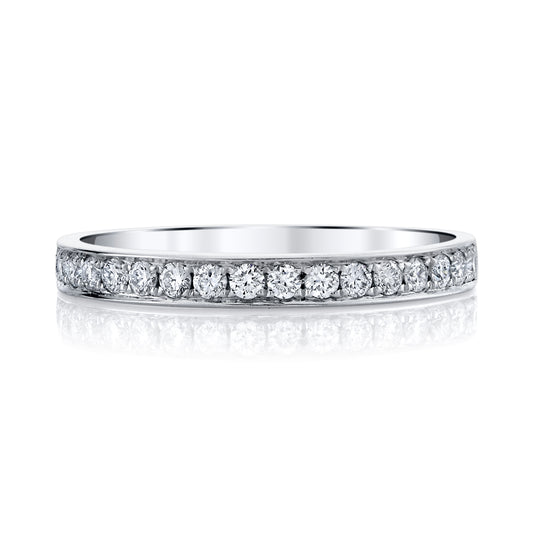 14K White Gold Beaded Channel Diamond Ring