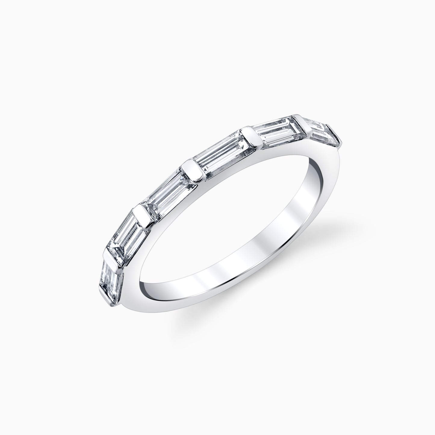 14K White Gold Bar Set Baguette Diamond Ring