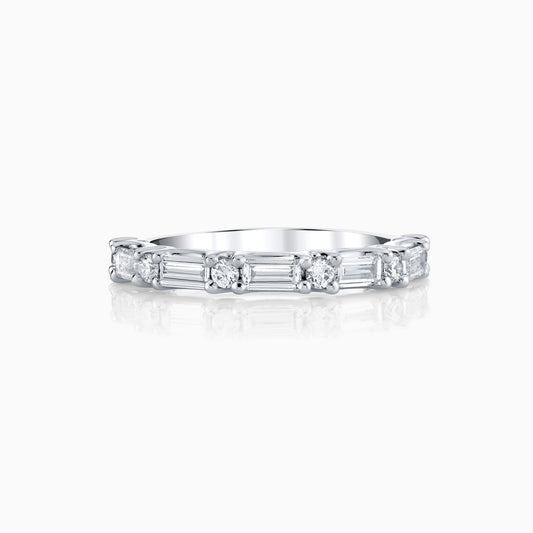 14K White Gold Baguette & Round Diamond Wedding Ring