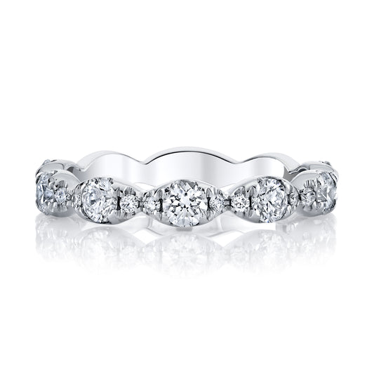14K White Gold Round Diamond Scalloped Wedding Ring