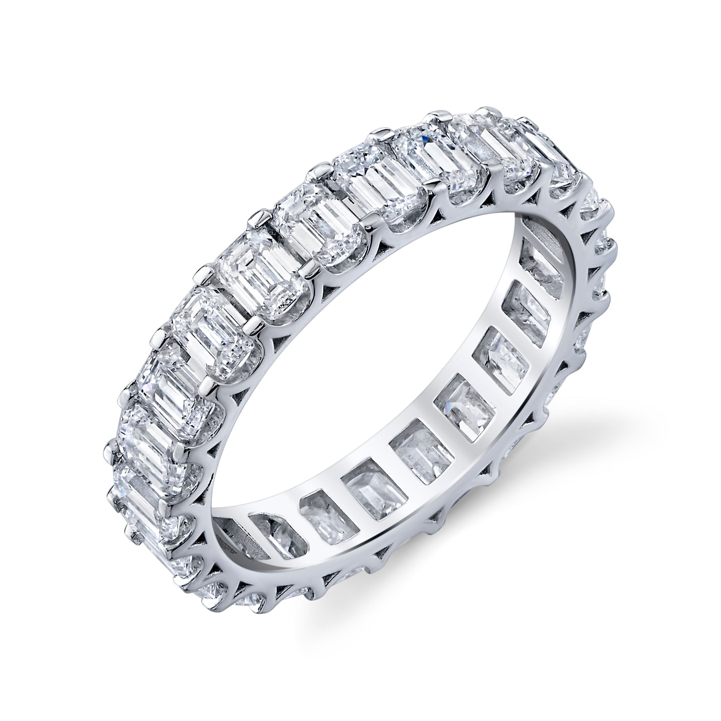 14K White Gold Petite Emerald Cut Diamond Eternity Ring