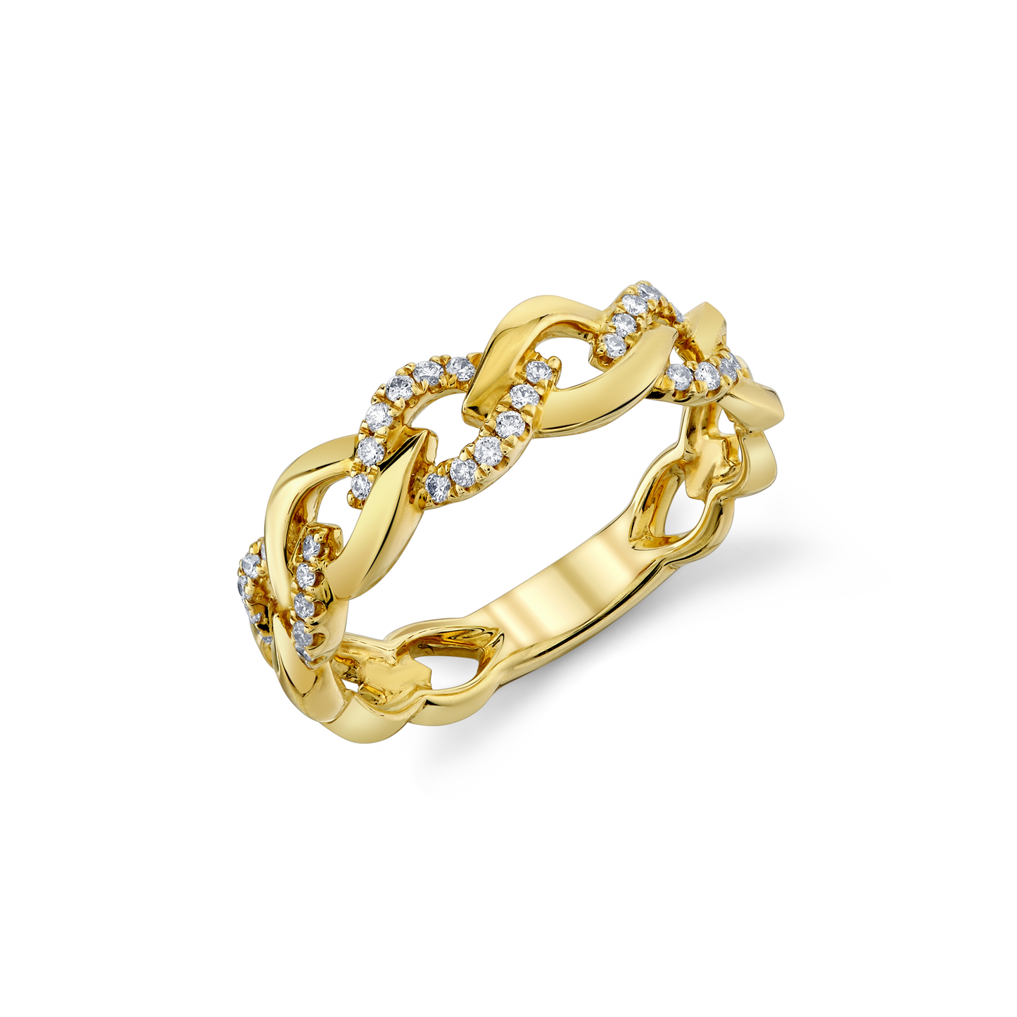 Cable Link Design Fashion Ring With Pave Diamond Accents