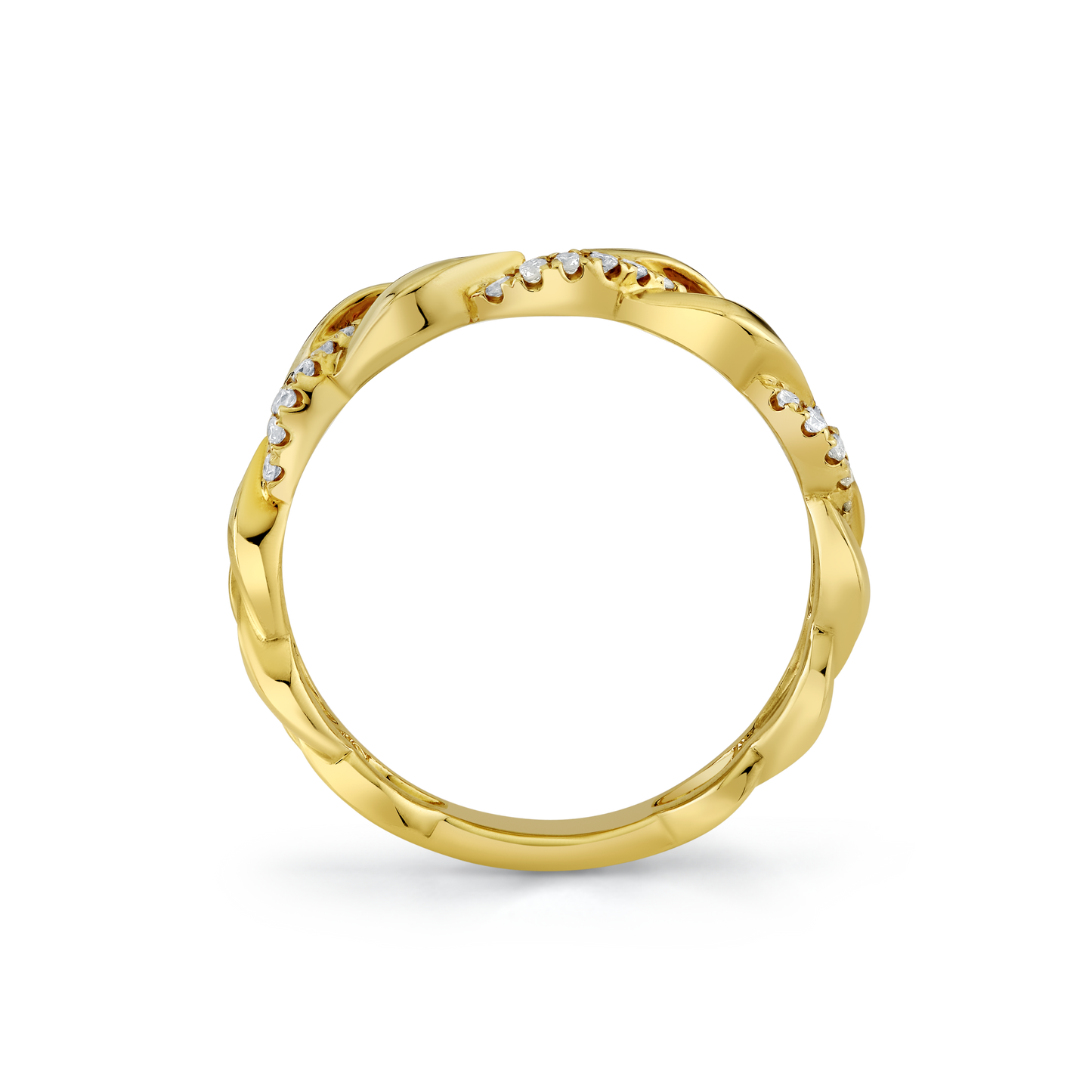 Cable Link Design Fashion Ring With Pave Diamond Accents