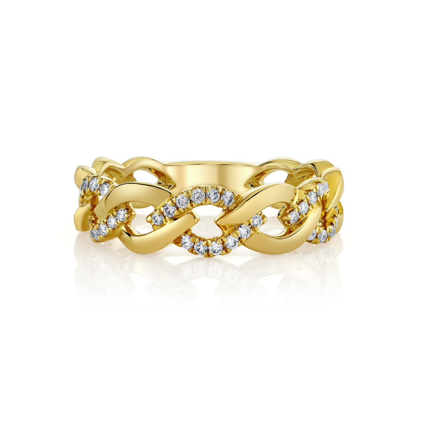 Cable Link Design Fashion Ring With Pave Diamond Accents