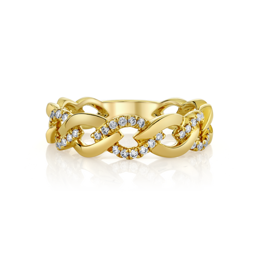 Cable Link Design Fashion Ring With Pave Diamond Accents