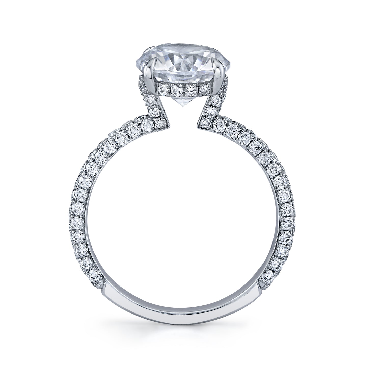 14K White Gold Round Diamond Open Gallery Three-Sided Pave Engagement Ring