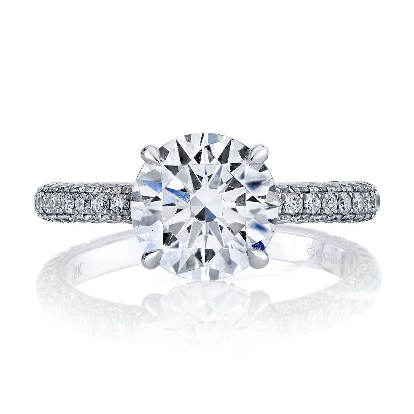 14K White Gold Round Diamond Open Gallery Three-Sided Pave Engagement Ring