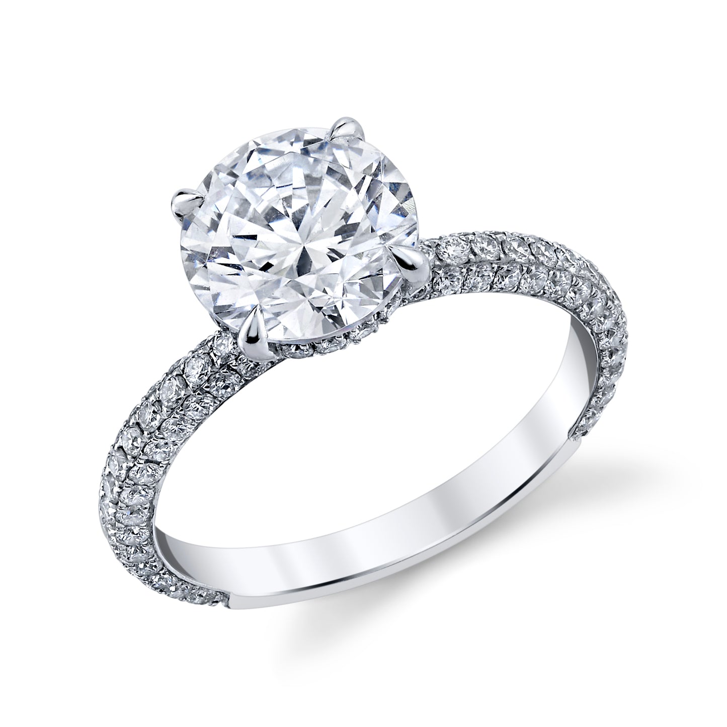 14K White Gold Round Diamond Open Gallery Three-Sided Pave Engagement Ring