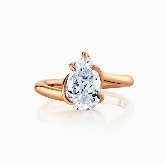 14K Rose Gold Pear Shape Freeform Solitaire Engagement Ring