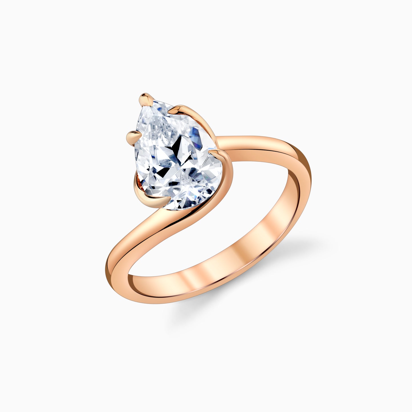 14K Rose Gold Pear Shape Freeform Solitaire Engagement Ring