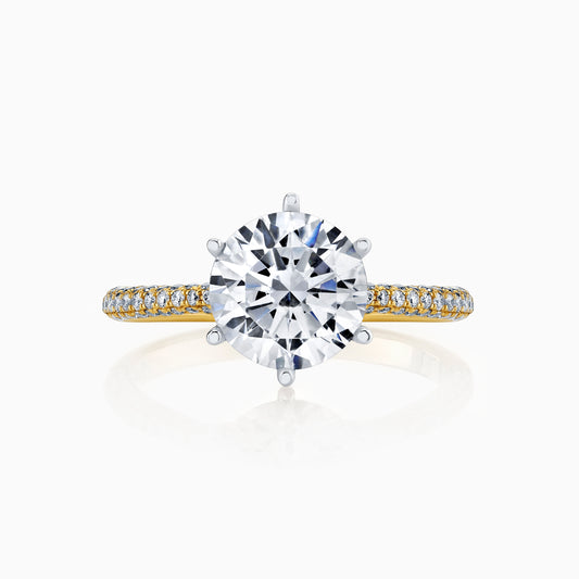 14K Yellow Gold Whisper Thin Three-Sided Pave Six Prong Engagement Ring