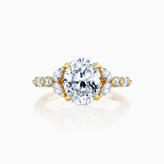 14K Yellow Gold Oval Diamond Floral Inspired Engagement Ring