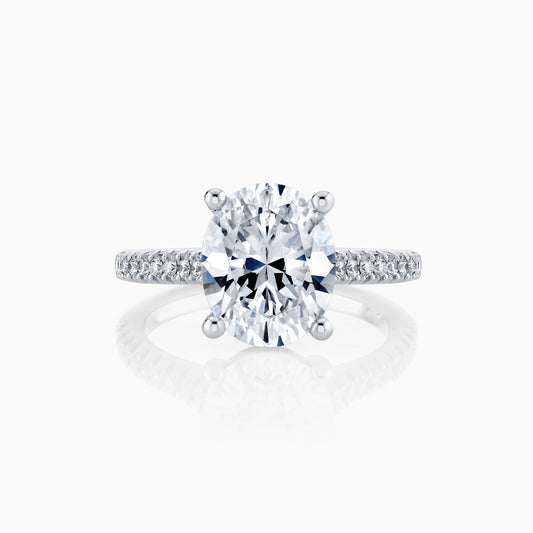 14K White Gold Oval Diamond French Pave Engagement Ring