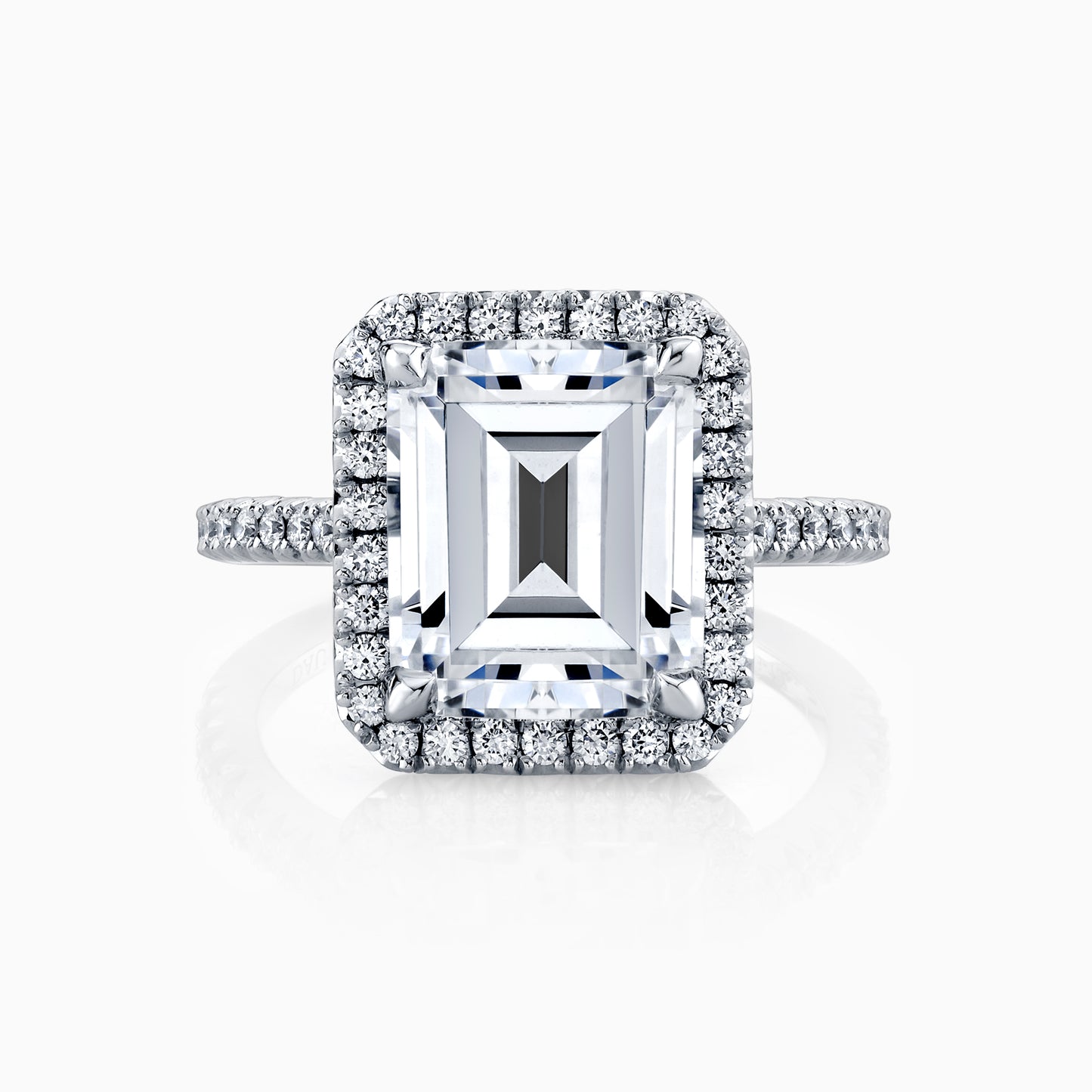 14K White Gold Emerald Cut Diamond Halo Engagement Ring