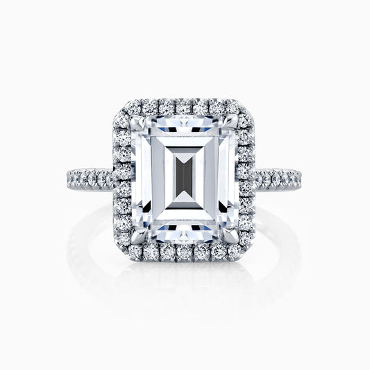 14K White Gold Emerald Cut Diamond Halo Engagement Ring