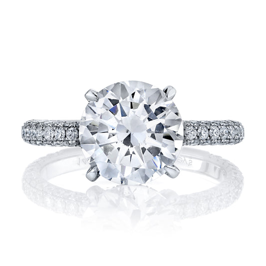 14K White Gold Round Diamond Hidden Halo Engagement Ring With Three-Sided Pave
